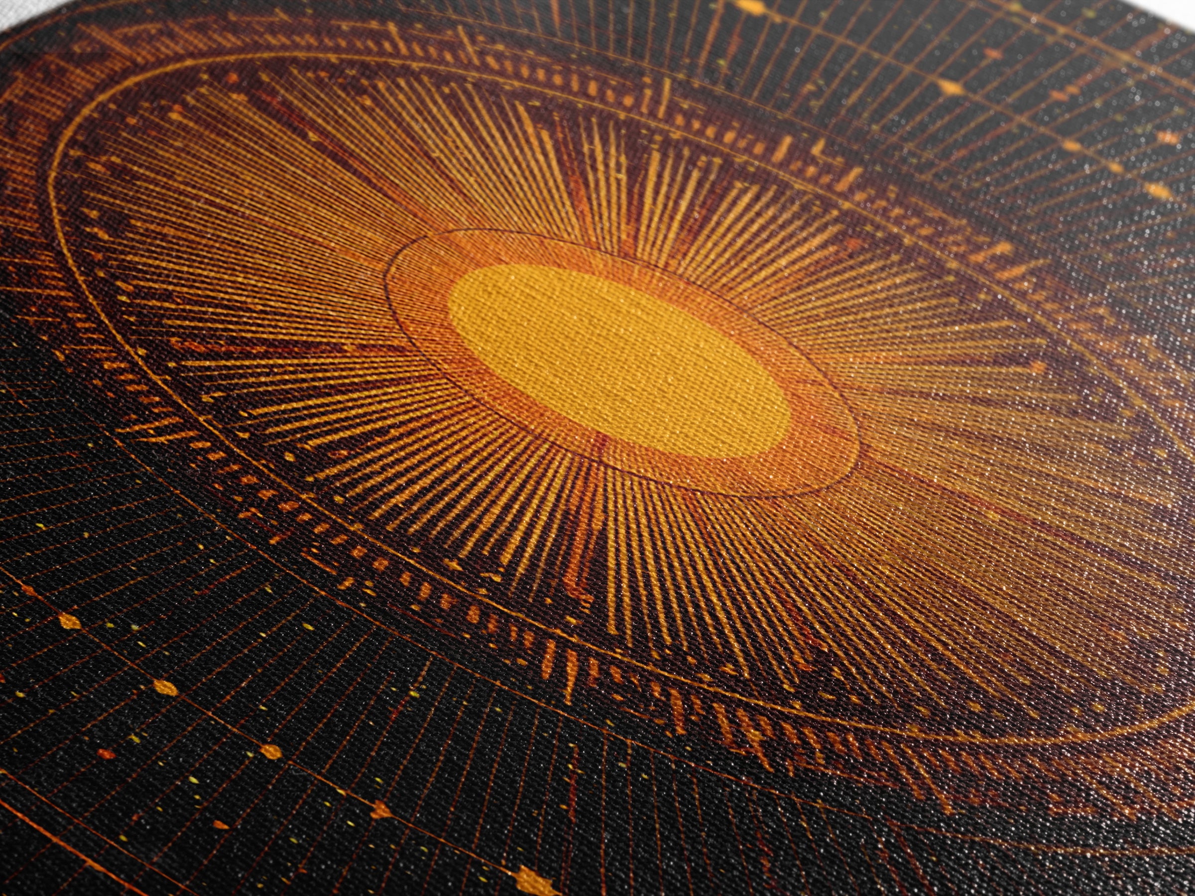 Orange Solar Mandala Interface Wall Art, Retro Sci Fi Circle Poster, Atomic Midcentury Modern Decor, Geometric Sun Print