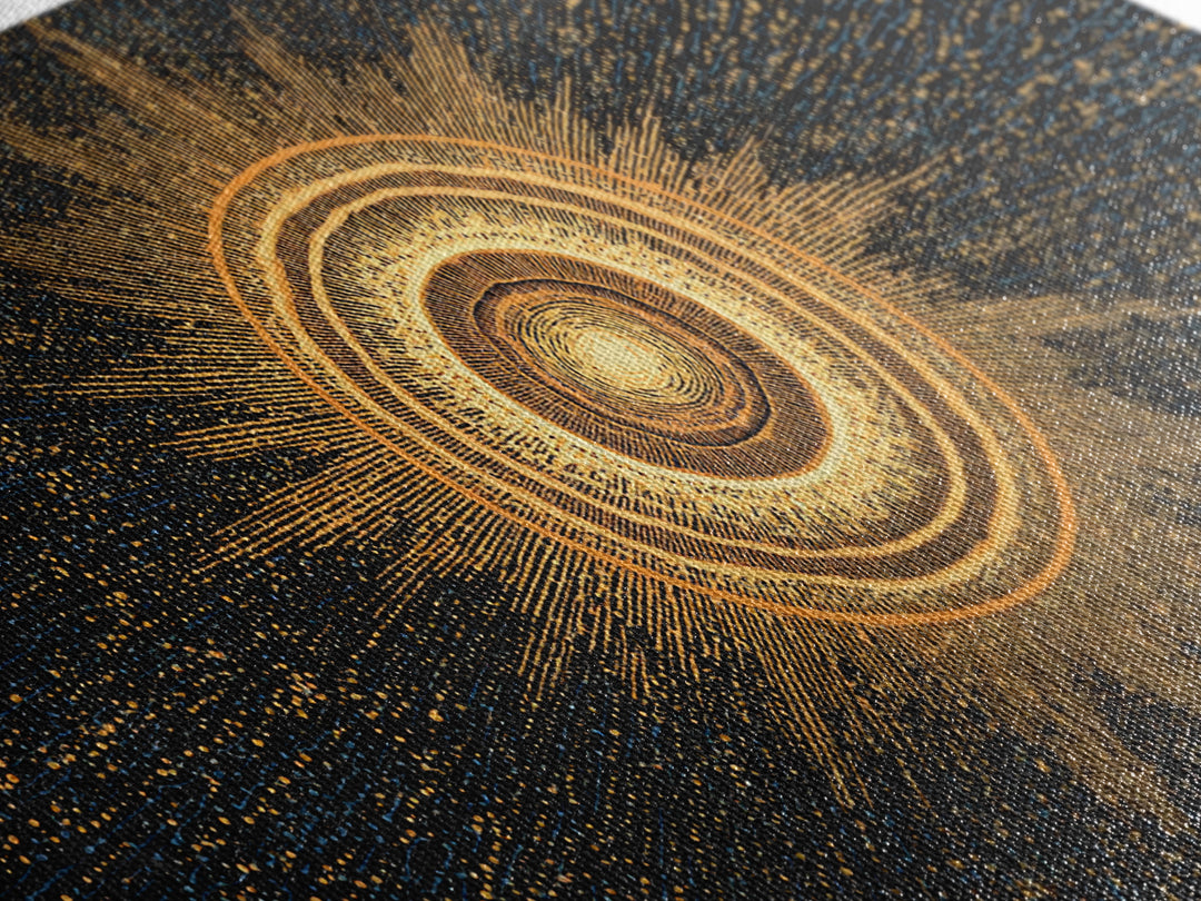 Golden Orbital Energy Sphere Canvas Print, Abstract Sci Fi Wall Decor, Cosmic Geometric Art, Modern Space Poster Gift Idea
