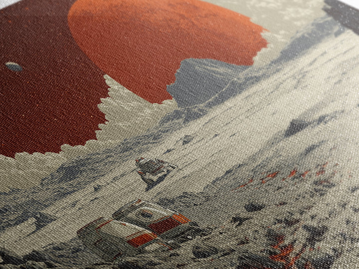 Red Planet Colony With Rovers Canvas Print, Retro Sci Fi Desert Landscape Wall Art, Mars Exploration Poster, Space Decor