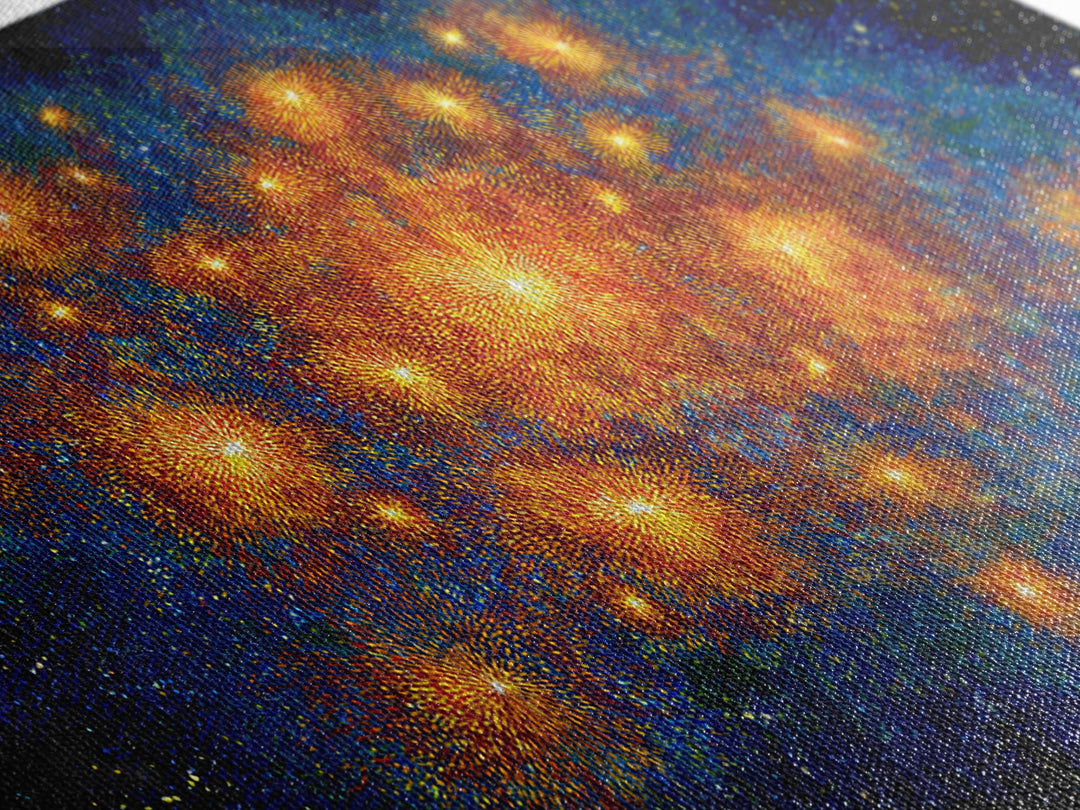 Orange Blue Cosmic Nebula Abstract Canvas Print, Space Abstract Art, Modern Wall Decor, Bright Galaxy Home Office Poster