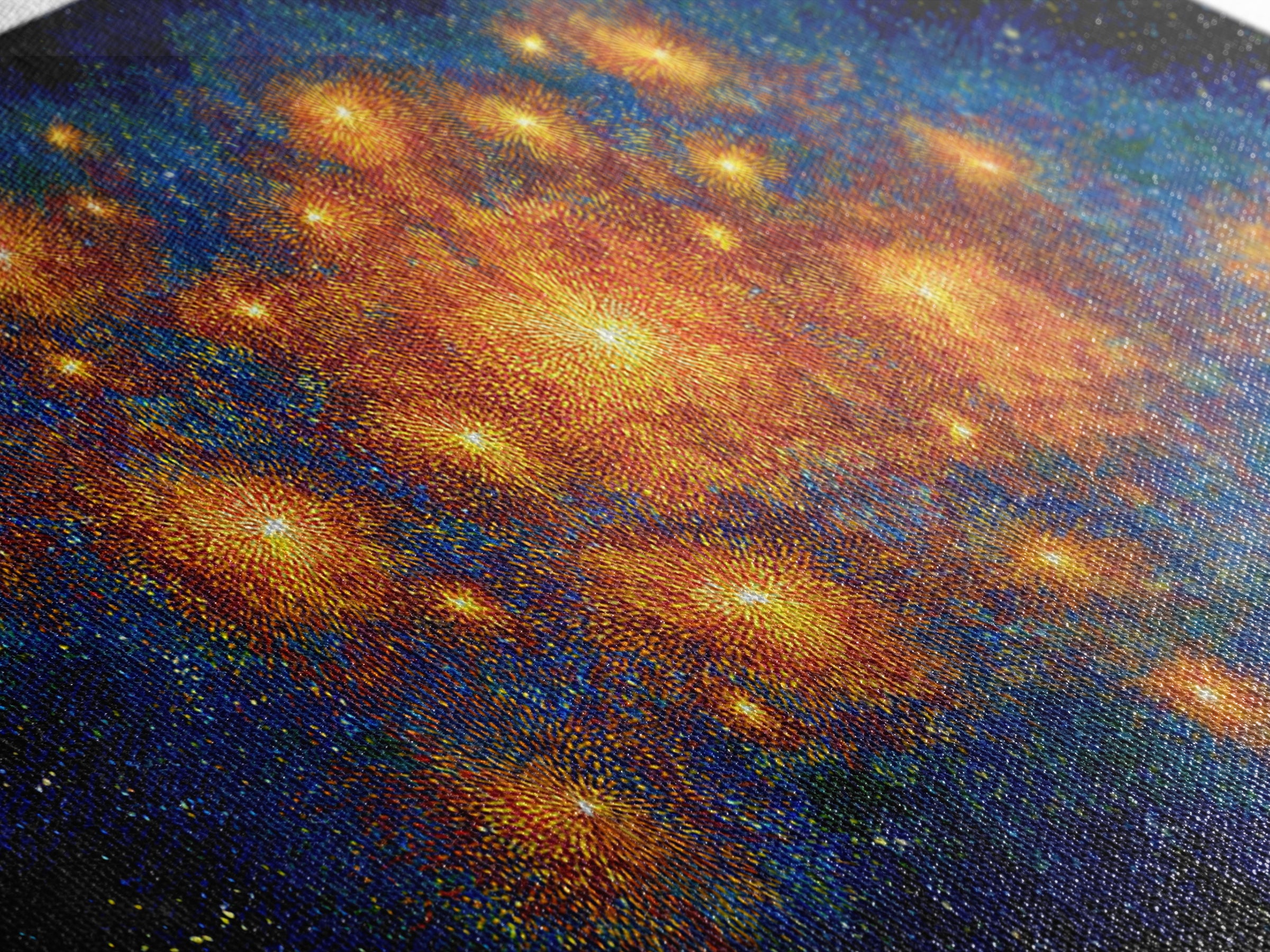 Orange Blue Cosmic Nebula Abstract Canvas Print, Space Abstract Art, Modern Wall Decor, Bright Galaxy Home Office Poster