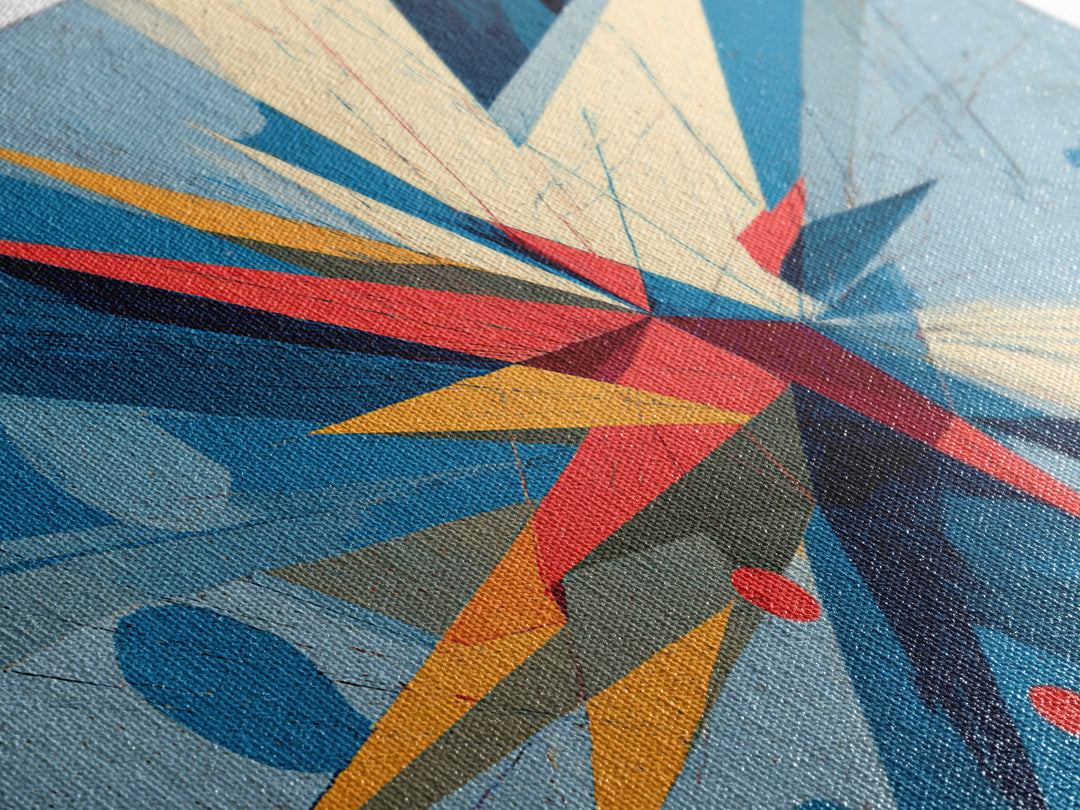 Blue Geometric Starburst Abstract Canvas Print, Midcentury Modern Wall Art, Bauhaus Poster, Bold Colorblock Home Decor Gift
