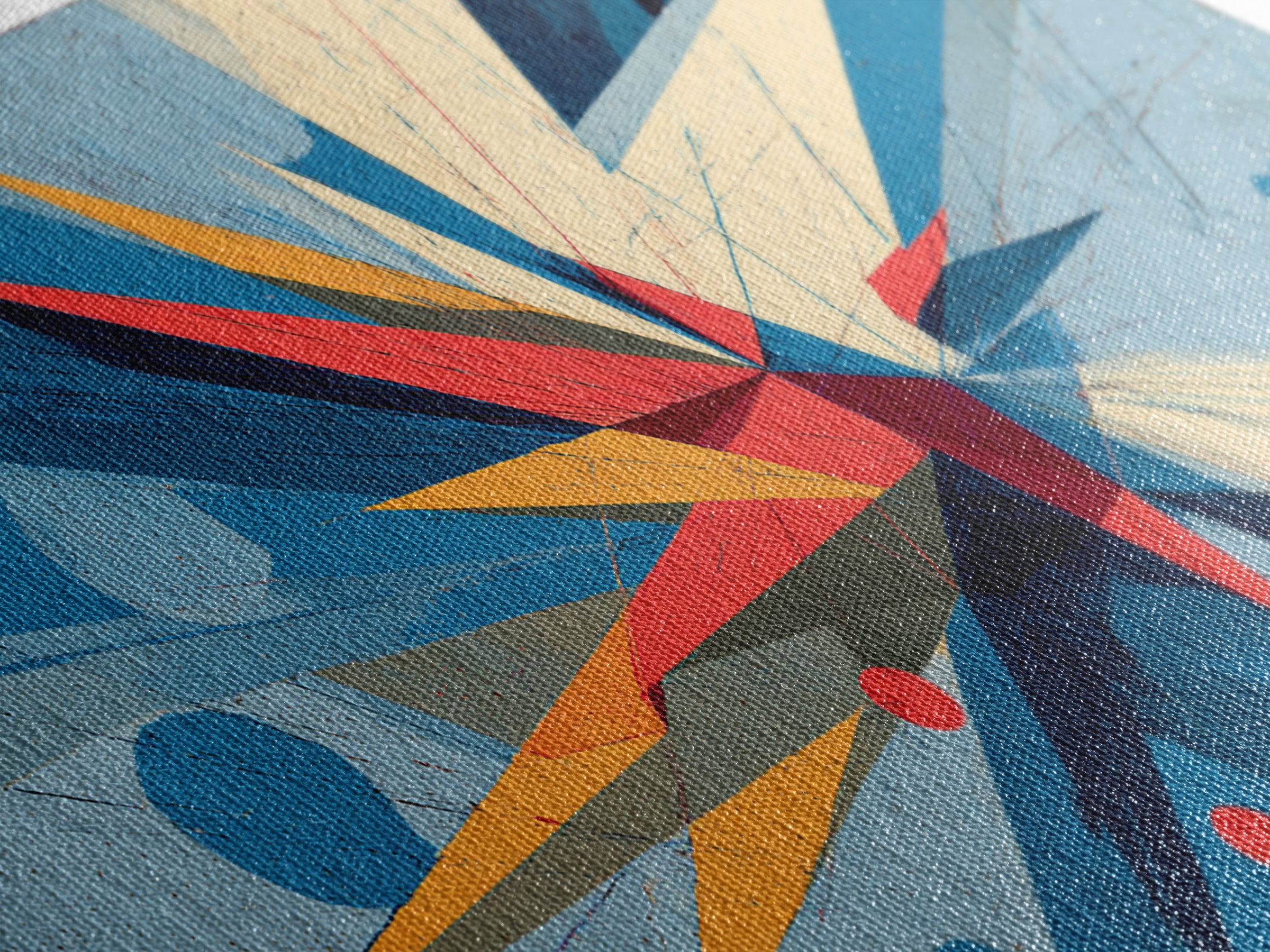 Blue Geometric Starburst Abstract Canvas Print, Midcentury Modern Wall Art, Bauhaus Poster, Bold Colorblock Home Decor Gift