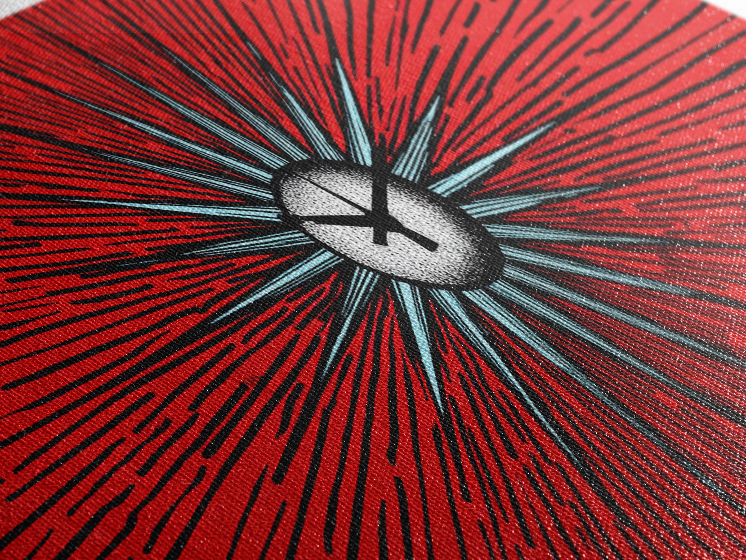 Red Atomic Starburst Clock Wall Art, Mid Century Modern Decor, Retro Sci Fi Poster, MCM Abstract Print, Bold Office Decor