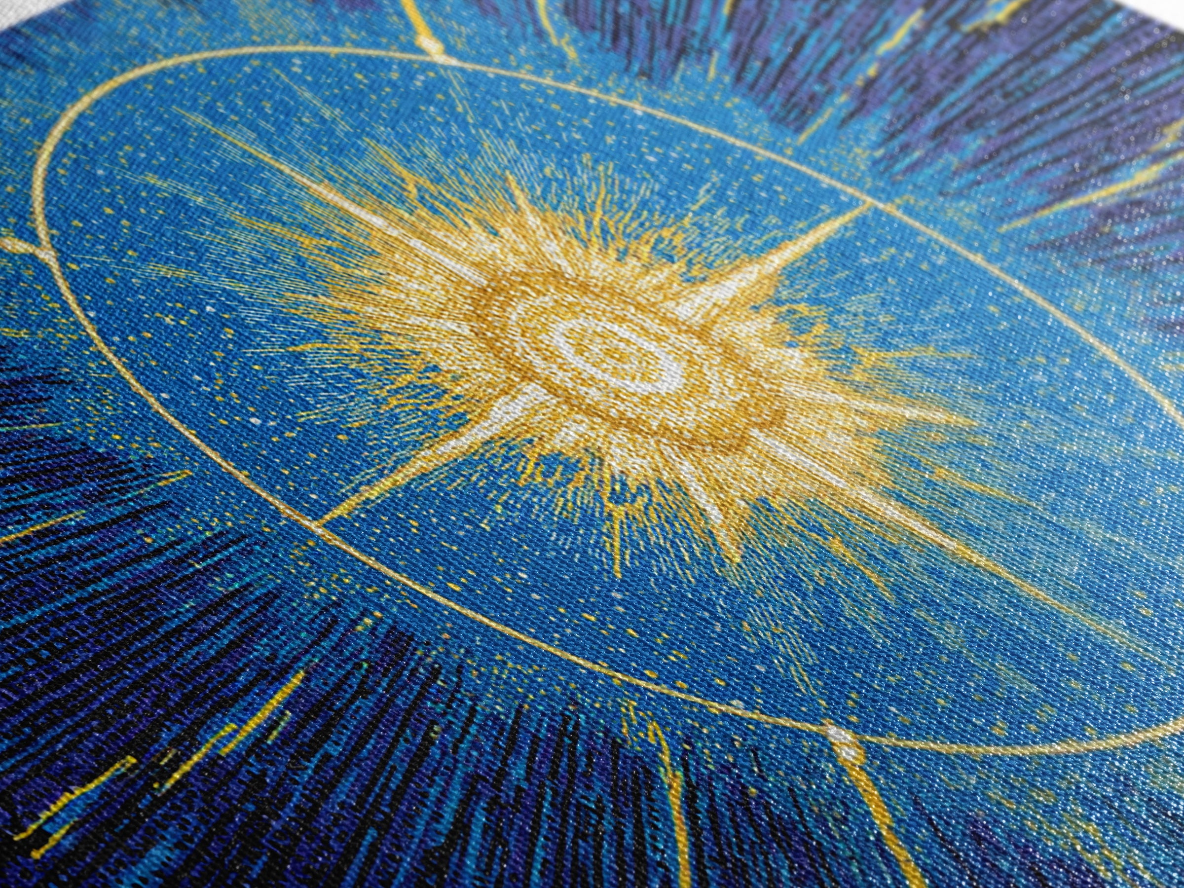 Blue Celestial Starburst Wall Art, Mid Century Modern Art Print, Atomic Space Poster, Geometric Abstract Home Office Decor