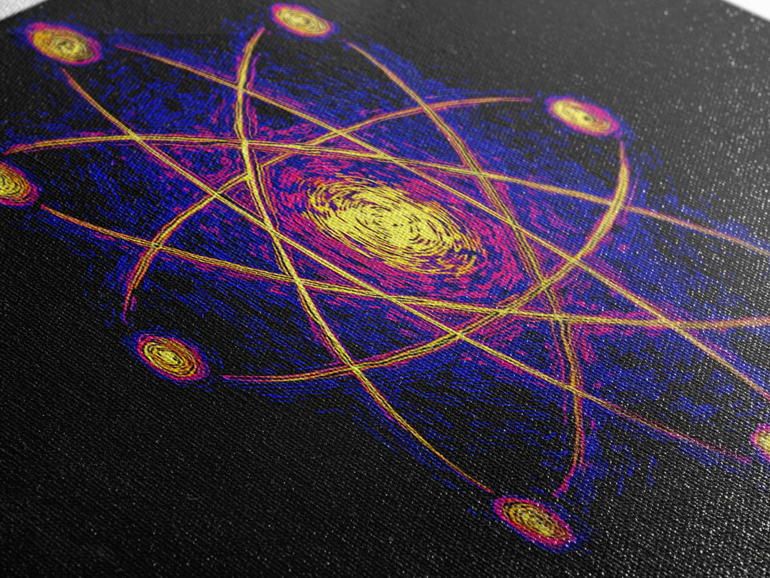 Neon Planet Atomic Canvas Print, Mid Century Modern Wall Art, Retro Sci Fi Space Poster, Cosmic Abstract MCM Office Decor