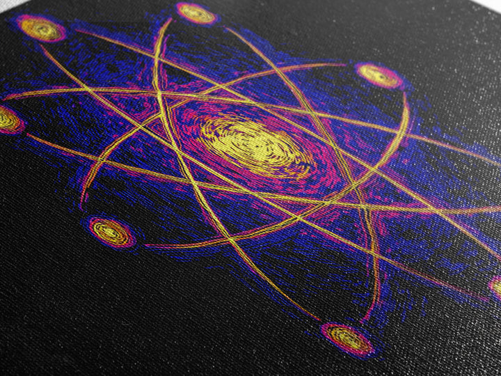 Neon Planet Atomic Canvas Print, Mid Century Modern Wall Art, Retro Sci Fi Space Poster, Cosmic Abstract MCM Office Decor