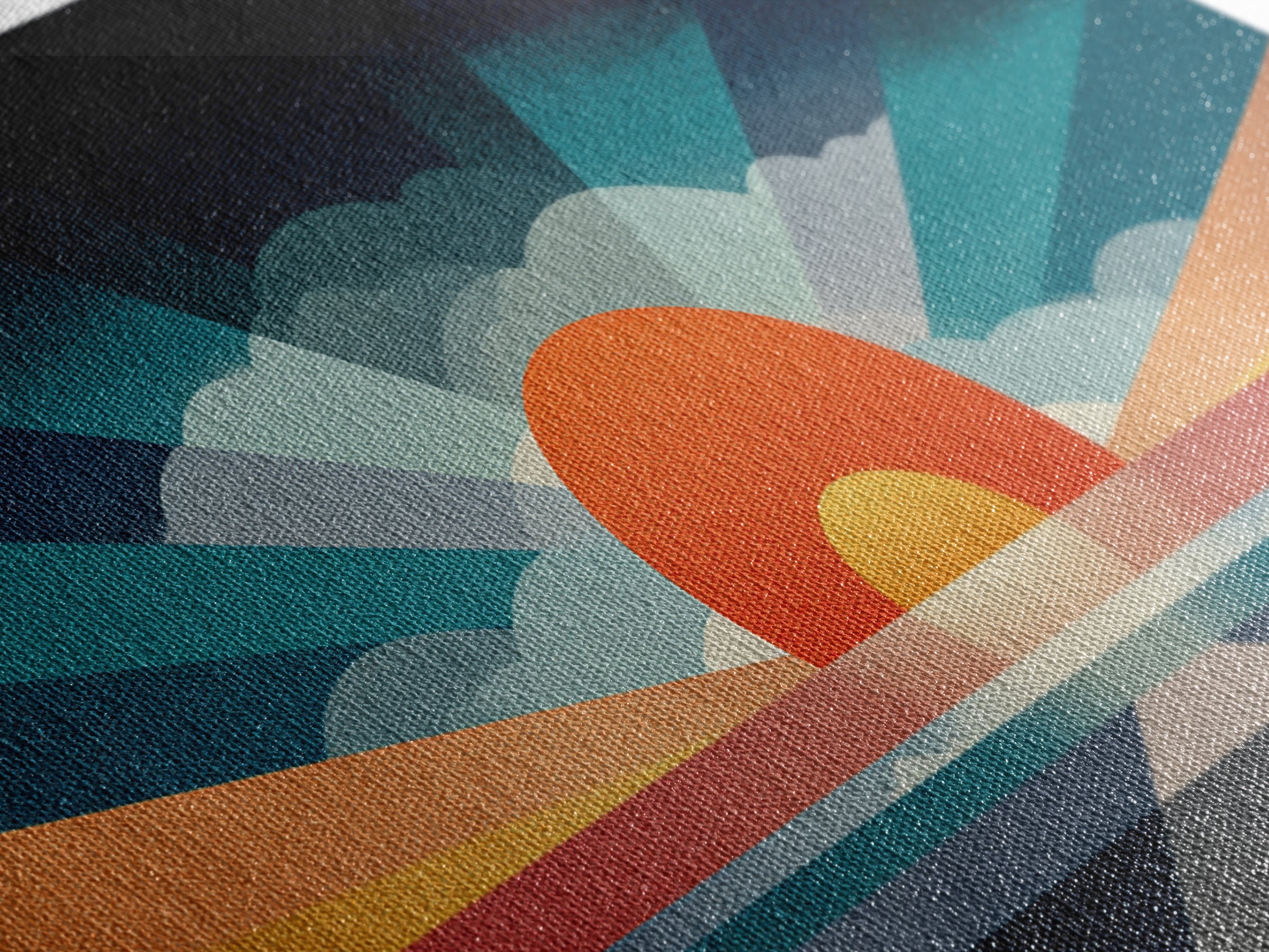 Retro Radiant Sunrise Wall Art, Mid Century Modern Geometric Poster, Abstract Desert Sun Canvas Print, Colorful Home Decor