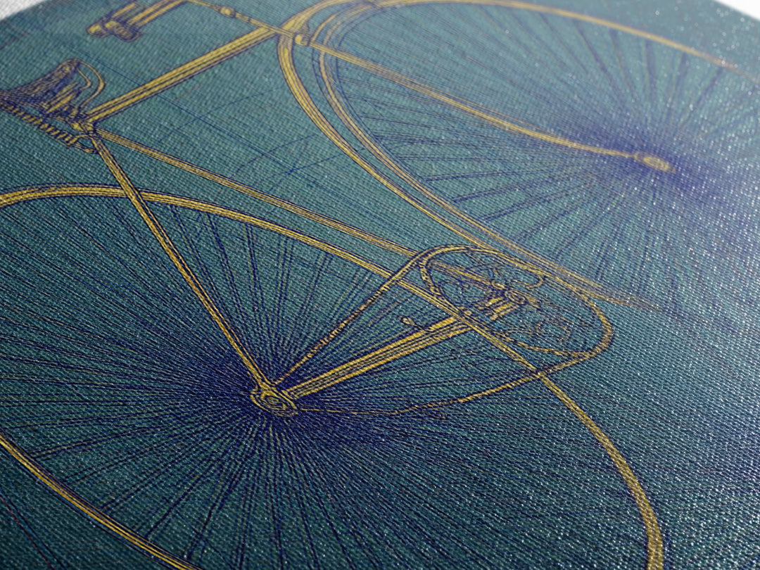 Technical Line Drawing Bicycle On Blue Framed Canvas Print, Mid Century Modern Art, Retro Cycling Poster, Home Office Decor