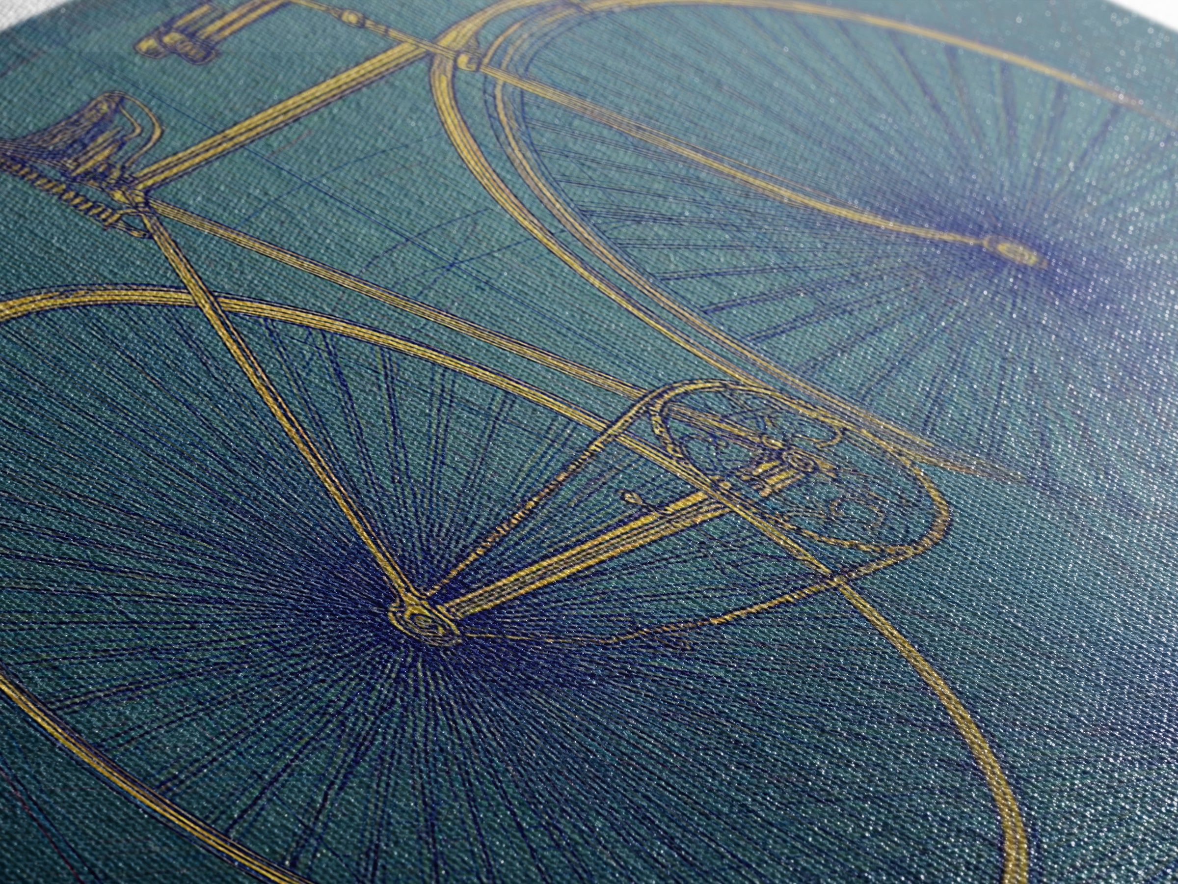 Technical Line Drawing Bicycle On Blue Framed Canvas Print, Mid Century Modern Art, Retro Cycling Poster, Home Office Decor