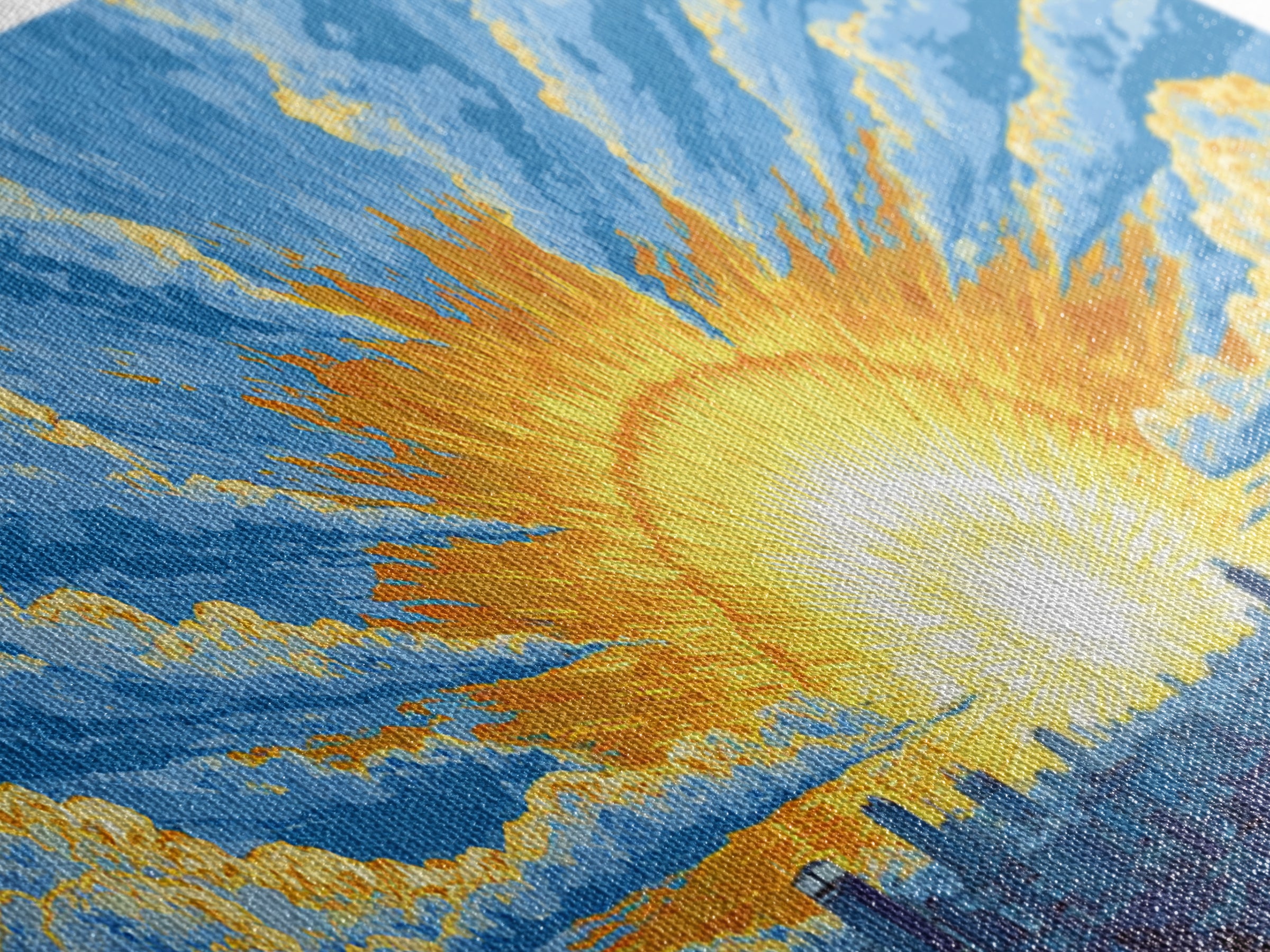 Golden Sunrise City Skyline Wall Art, Blue Sky Urban Landscape Canvas Print, Modern Home Decor, Statement Living Room Art