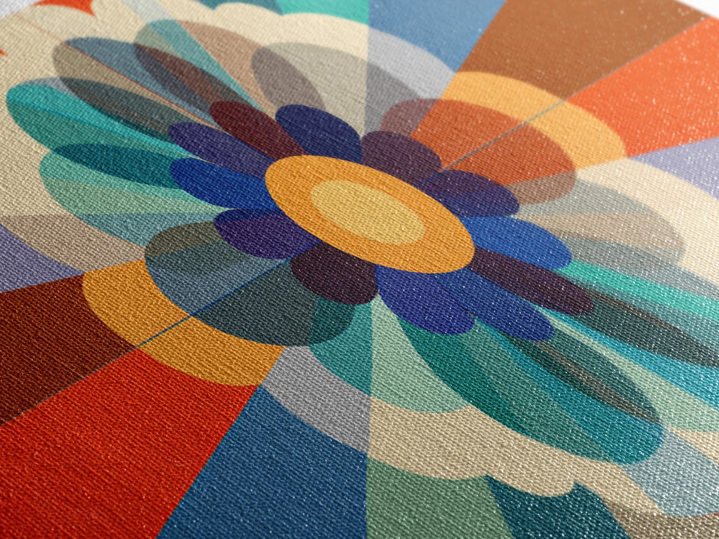 Retro Geometric Flower Wall Art, Colorful Mid Century Modern Radial Bloom, Bauhaus Poster, Bold Abstract Home Decor Print