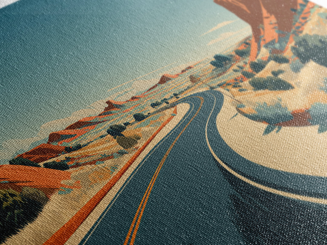 Winding Desert Highway Wall Art, Midcentury Modern Landscape Print, Retro Travel Poster, Southwestern Office Decor For Home