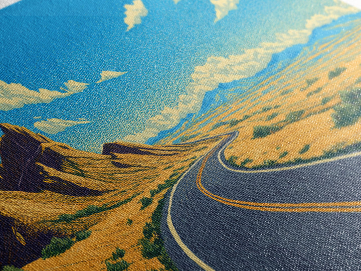 Open Road Mountain Wall Art, Midcentury Modern Landscape Print, Retro Travel Poster, Scenic Southwestern Home Office Decor