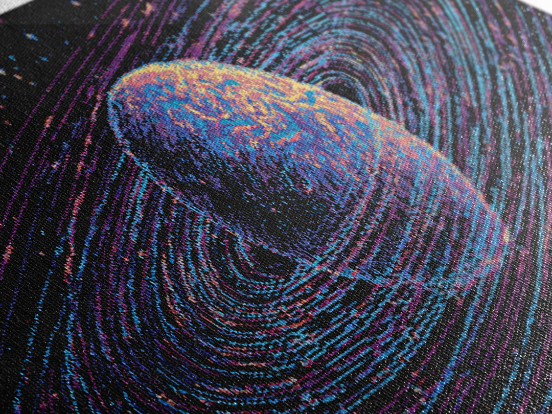 Ringed Planet Space Wall Art, Retro Sci Fi Canvas Print, Cosmic Abstract Art, Modern Digital Art Poster For Bedroom Decor