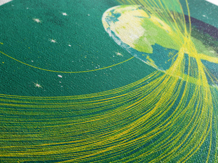 Green Earth Orbit Lines Canvas Print, Retro Space Abstract Wall Decor, Mid Century Modern Art, Cosmic Planet Living Room Decor