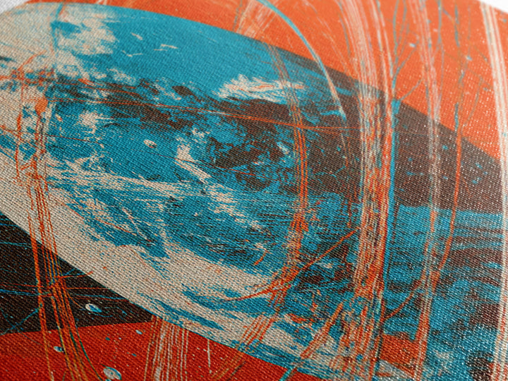 Orange Ringed Planet Canvas Print, Bold Retro Space Wall Art, Mid Century Modern Abstract Poster, Teal Blue Sci Fi Decor