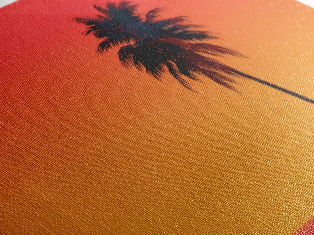 Black Palm Silhouette Sunset Wall Art, Orange Red Tropical Landscape, Retro California Poster, Modern Home Decor Canvas Print