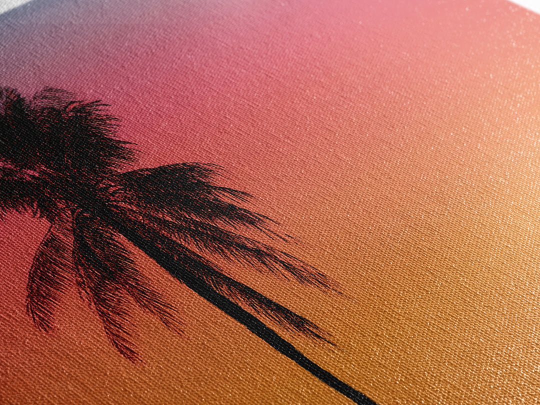 Pink Orange Palm Sunset Wall Art, Tropical Silhouette Landscape, Retro California Poster, Modern Home Decor Canvas Print