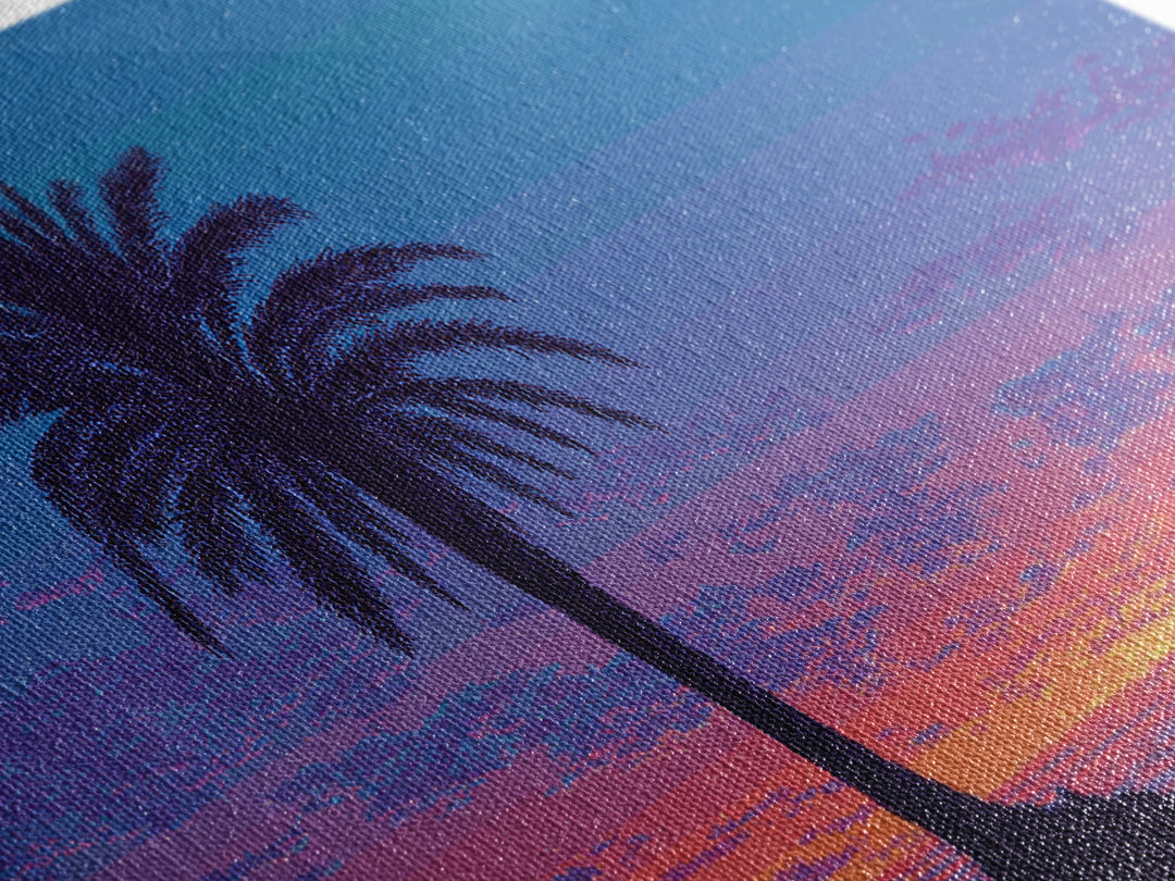 Starry Twilight Palm Tree Wall Art, Purple Blue Tropical Sunset, Retro California Poster, Modern Home Decor Canvas Print