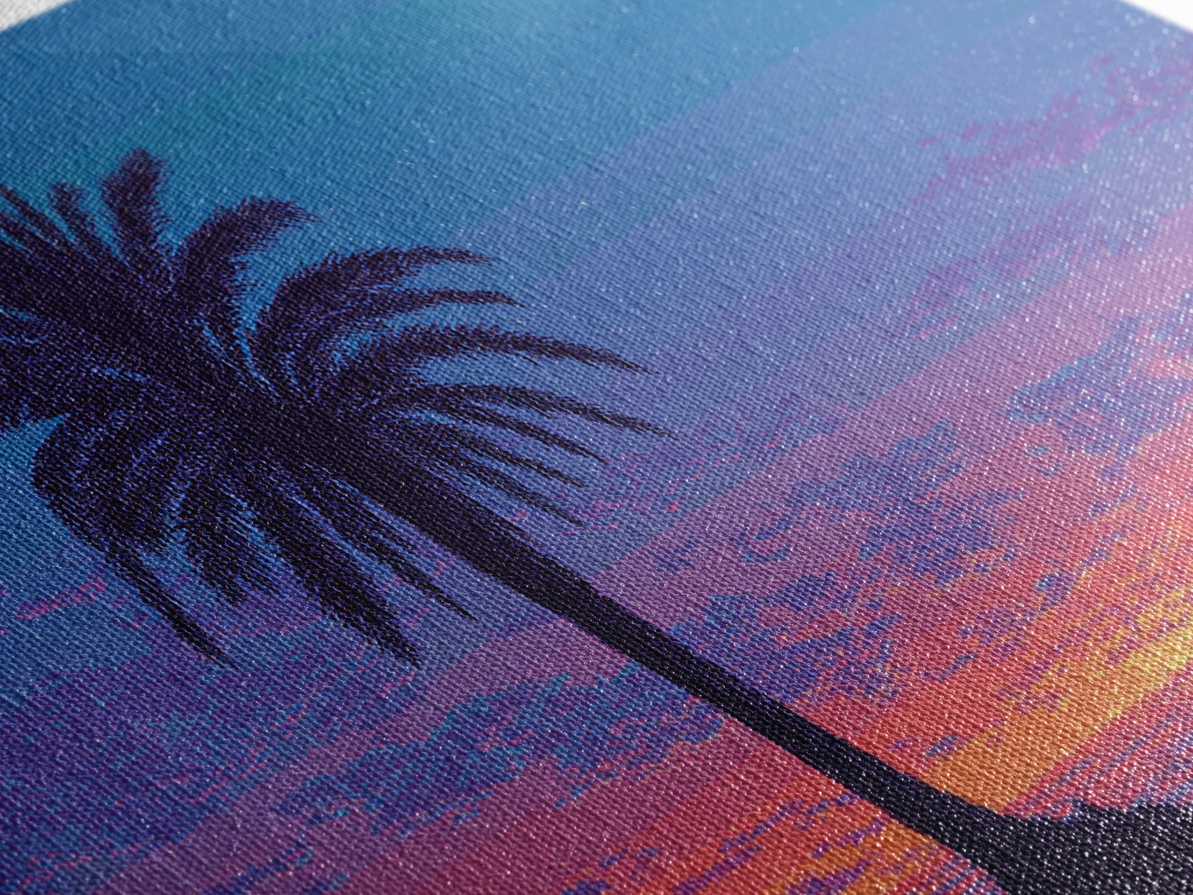 Starry Twilight Palm Tree Wall Art, Purple Blue Tropical Sunset, Retro California Poster, Modern Home Decor Canvas Print