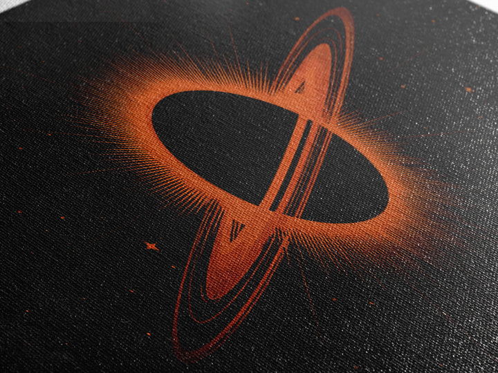 Orange Black Hole Eclipse Wall Art, Cosmic Retro Sci Fi Print, Midcentury Modern Space Poster, Atomic Starfield Home Decor
