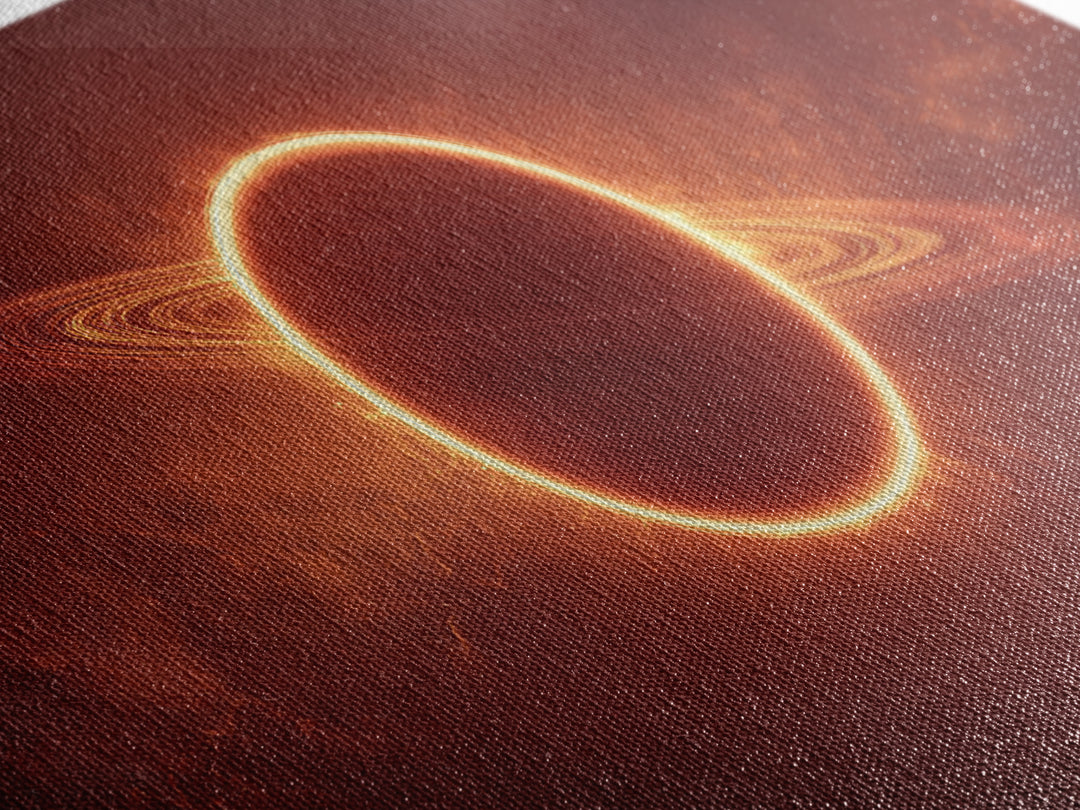 Ringed Planet Eclipse Framed Canvas Print, Cosmic Nebula Wall Art, Retro Sci Fi Poster, Orange Space Decor, Modern Art Print