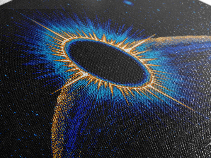 Blue Solar Eclipse Wall Art, Cosmic Retro Sci Fi Print, Black Hole Starfield Poster, Modern Digital Art, Space Decor Print