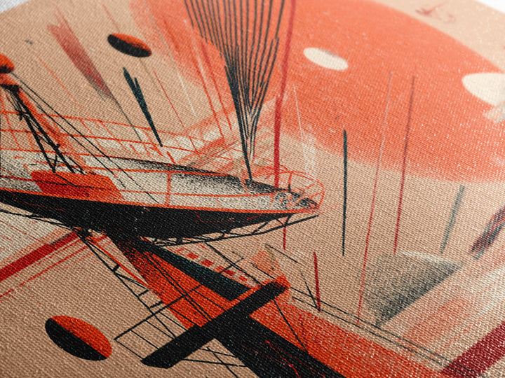 Red Satellite Dish And Orange Sun Wall Art, Midcentury Modern Space Abstract Print, Retro Sci Fi Poster, Modern Wall Decor