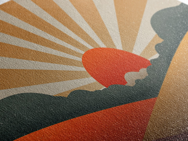 Orange Sunburst Desert Hills Wall Art, Mid Century Modern Canvas, Retro Landscape Poster, MCM Decor, Living Room Print, Home Decor
