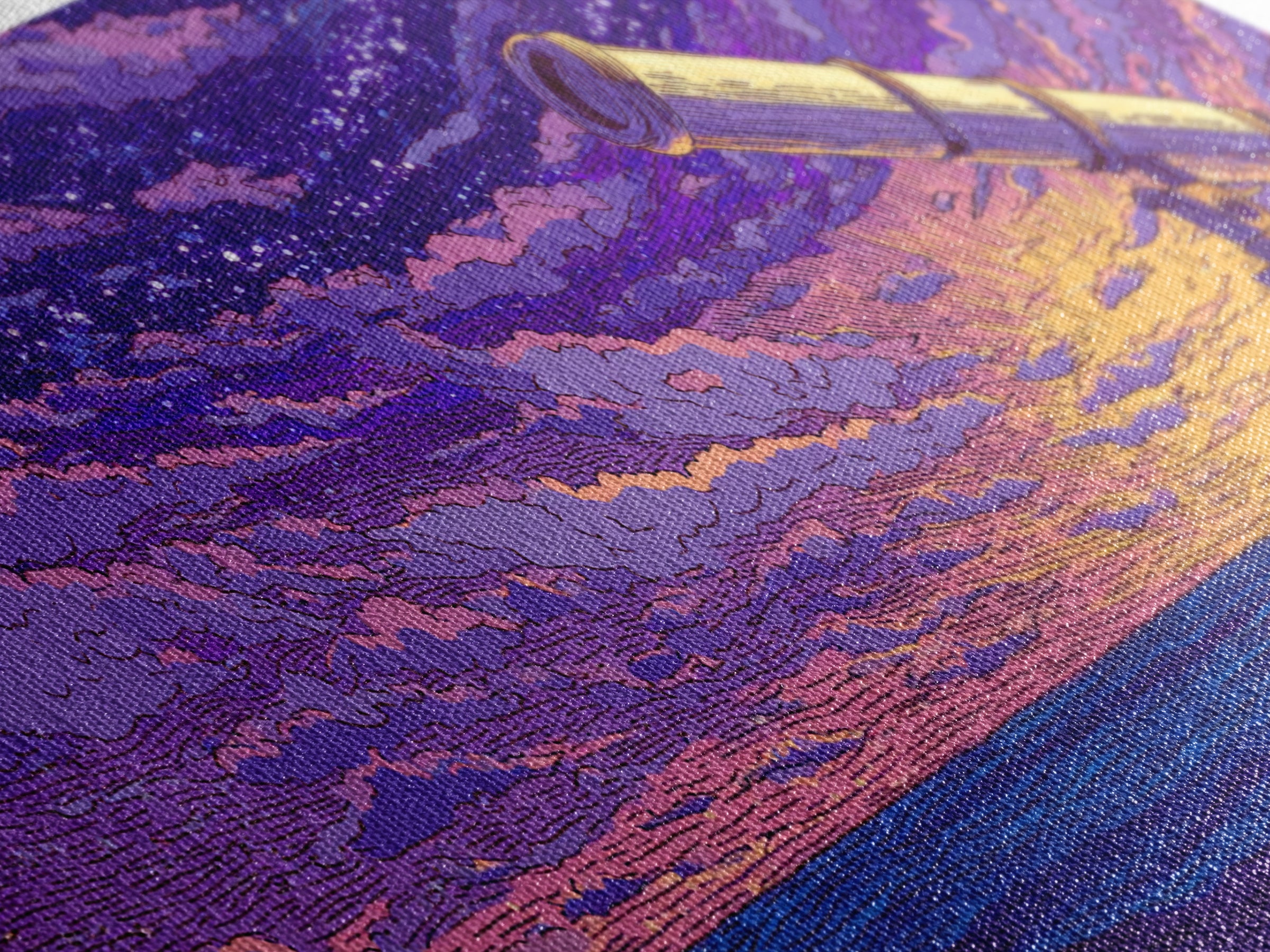Purple Starry Telescope Ocean Wall Art, Retro Sci Fi Poster, Cosmic Mid Century Modern Decor, Space Astronomy Canvas Print