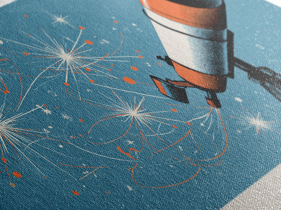 Atomic Telescope Blue Sky Canvas Print, Retro Space Wall Art, Mid Century Modern Astronomy Poster, MCM Nursery Office Decor