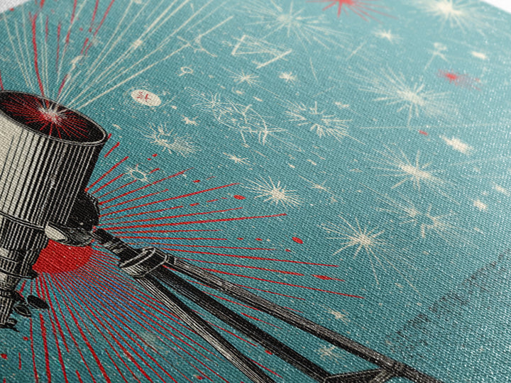 Teal Atomic Telescope Starburst Wall Art, Mid Century Modern Space Poster, Retro Sci Fi Canvas Print, Office Decor Gift Idea