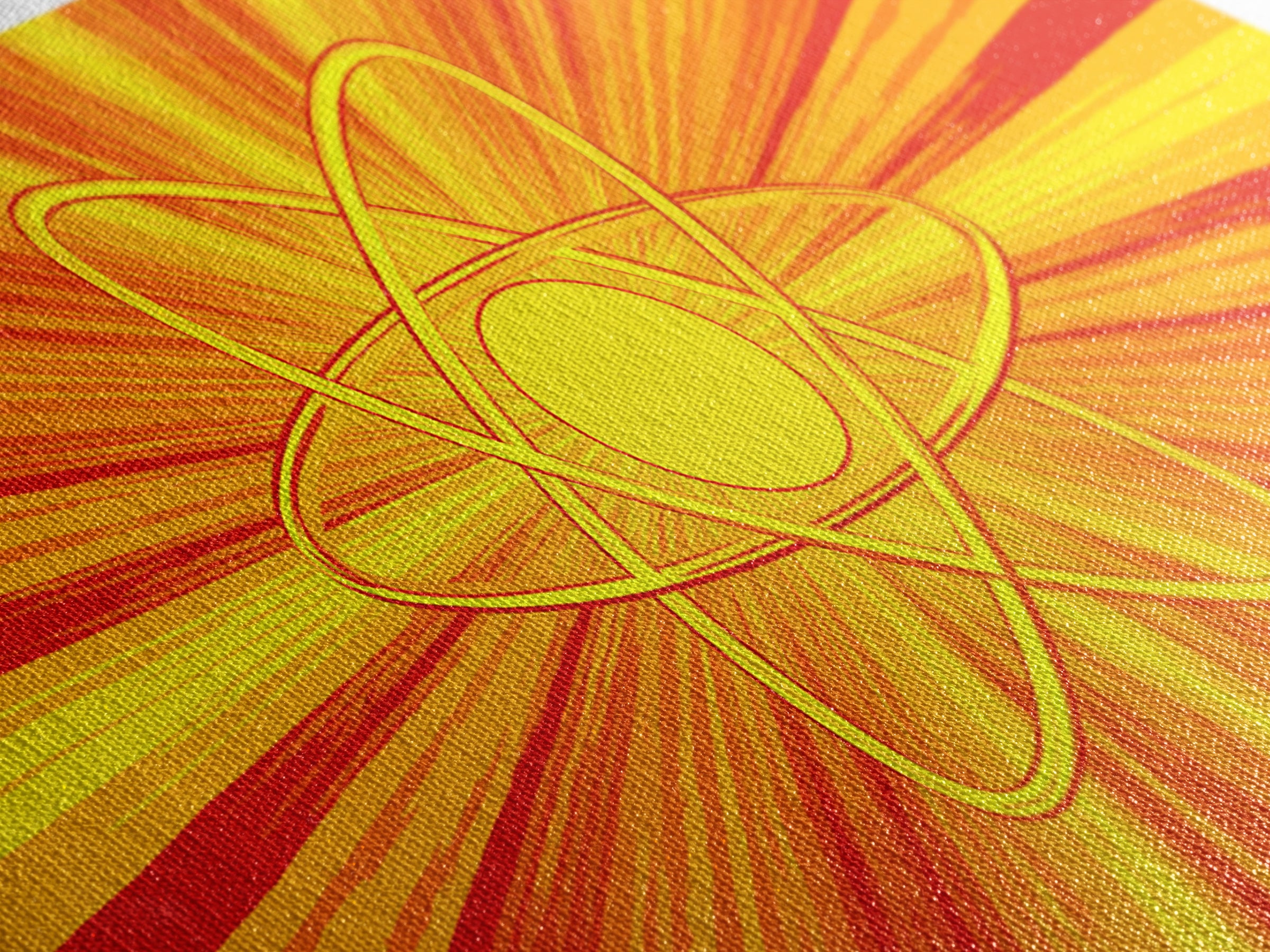 Fiery Atomic Sunburst Canvas Print, Mid Century Modern Orange Wall Art, Retro Science Poster, Bold MCM Decor, Modern Art Print