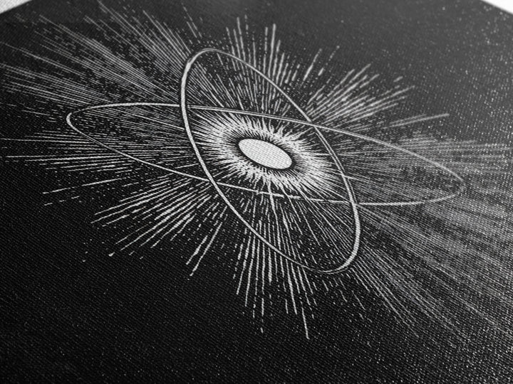 Black And White Atomic Burst Wall Art, Modern Abstract Science Poster, Mid Century Modern Decor, Monochrome Canvas Print
