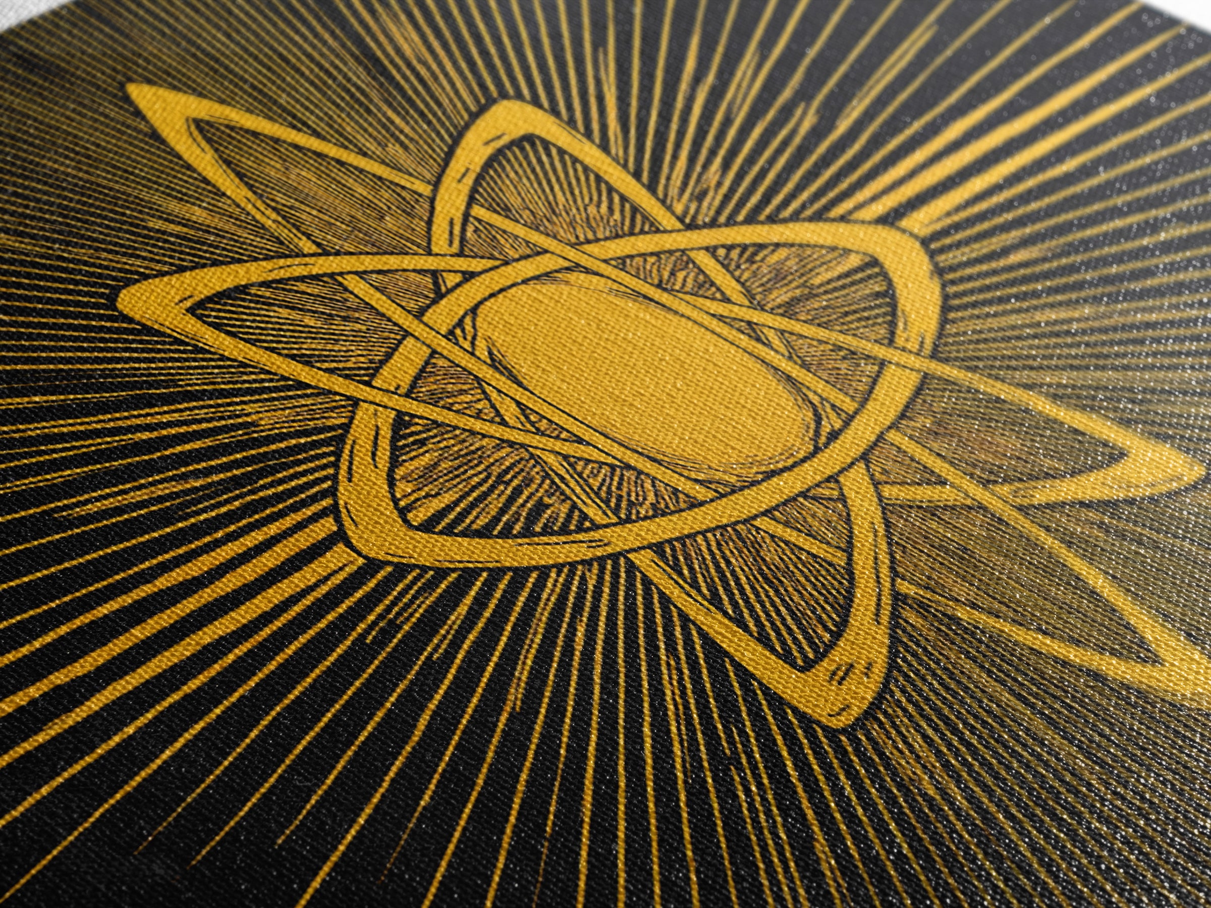 Gold Atomic Rays Canvas Print, Black Mid Century Modern Science Poster, Retro Space Wall Art, Bold Geometric MCM Decor Gift