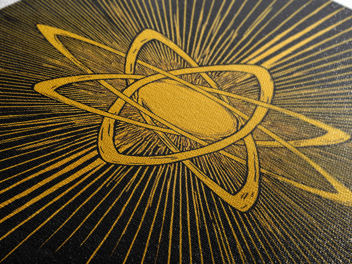 Gold Atomic Rays Canvas Print, Black Mid Century Modern Science Poster, Retro Space Wall Art, Bold Geometric MCM Decor Gift