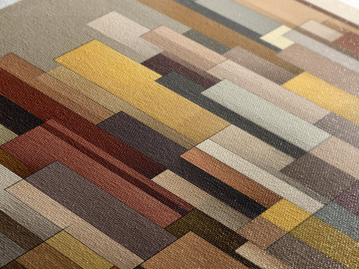 Earth Tone Geometric City Wall Art, Modern Abstract Skyline Print, Midcentury Decor, Neutral Brown Living Room Art Print