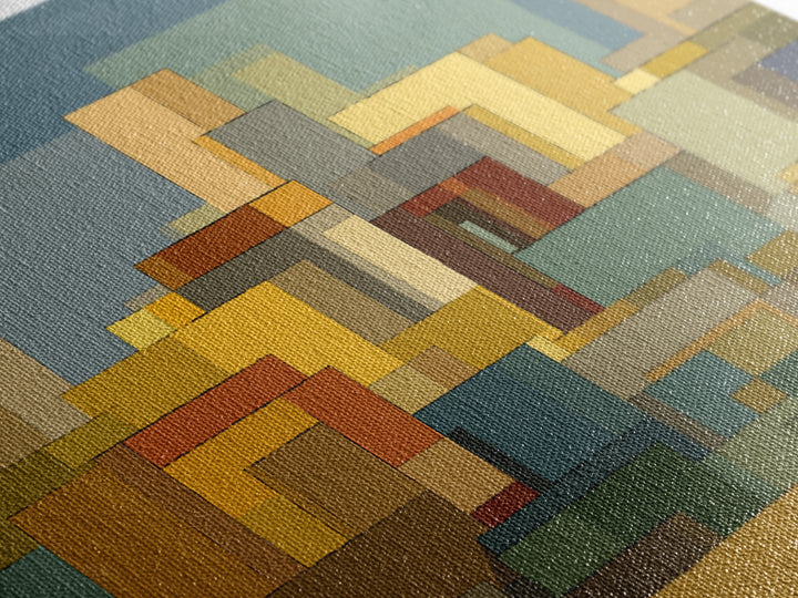 Abstract City Blocks In Muted Teal And Ochre Wall Art, Mid Century Modern Print, Geometric Home Decor, Living Room Artwork