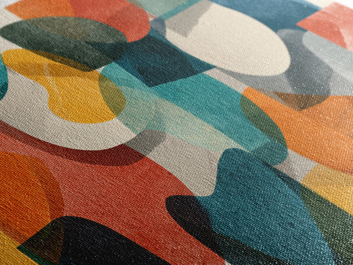 Transparent Organic Shapes Wall Art, Teal Orange Abstract Mid Century Modern Decor, Geometric Bauhaus Canvas Print For Home