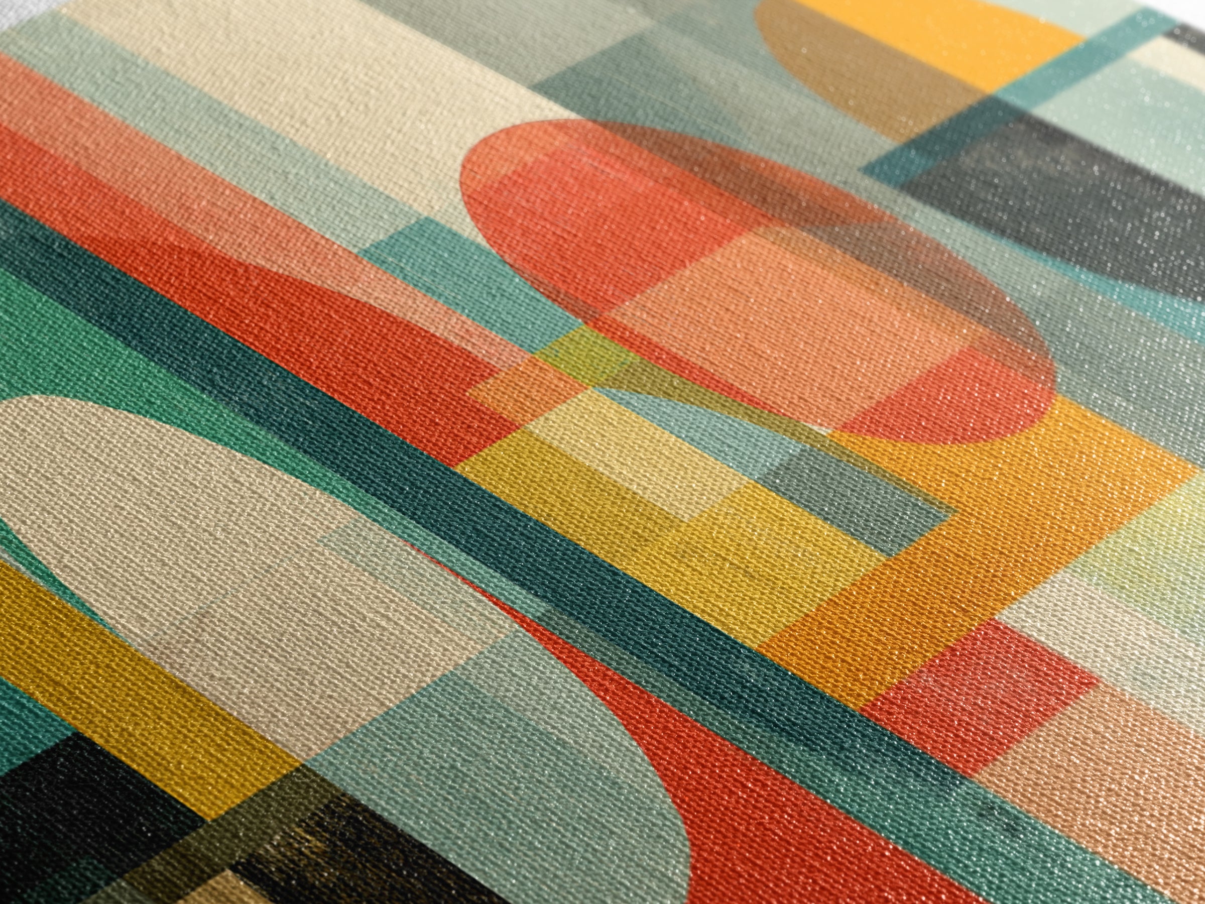 Retro Geometric Shapes Wall Art, Midcentury Modern Canvas Print, Abstract Circles Arches, Teal Orange Mustard Home Decor