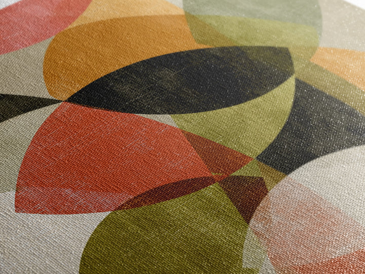 Layered Olive Red And Orange Abstract Leaves Wall Art, Midcentury Modern Art Print, Retro Geometric Decor For Living Room