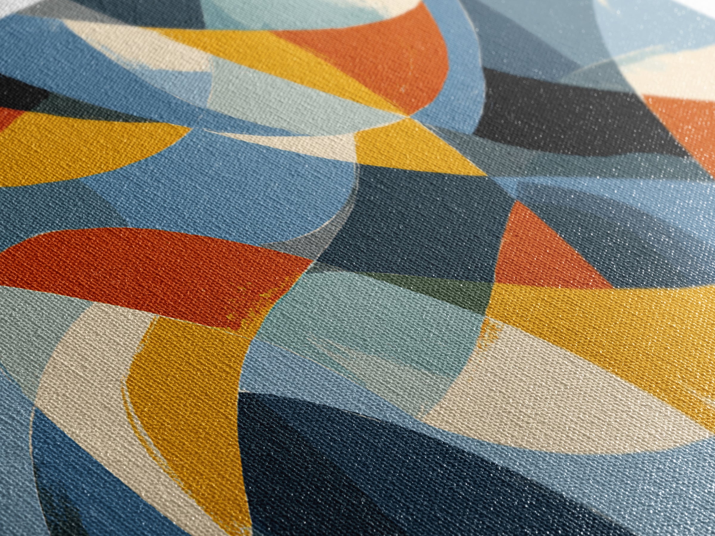 Blue Orange And Golden Crescent Geometry Wall Art, Midcentury Modern Abstract Art Print, Retro MCM Decor For Office And Home