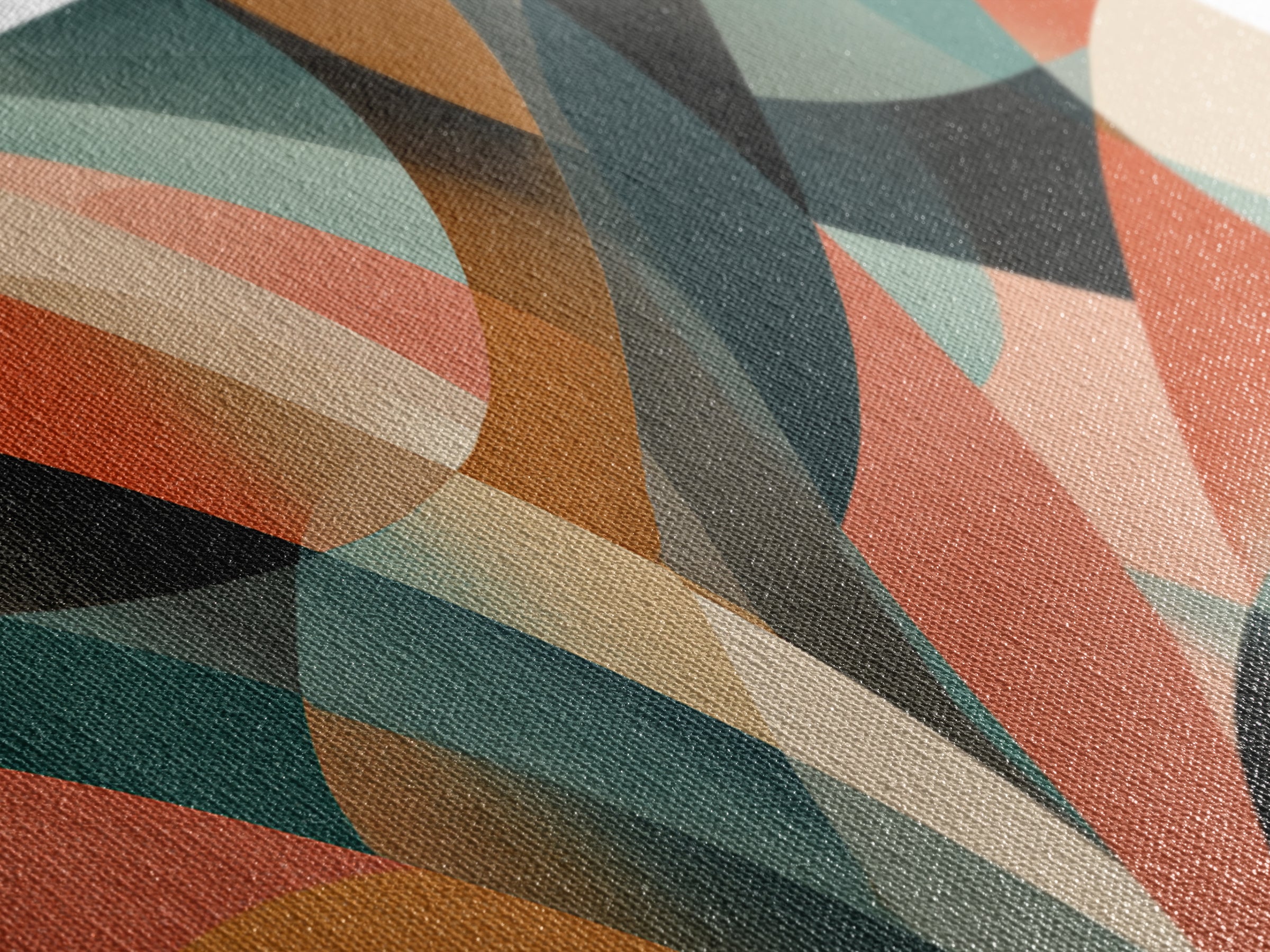 Coral Teal Rust And Cream Layered Curves Wall Art, Midcentury Modern Abstract Art Print, Retro Geometric Home Decor For Bedroom
