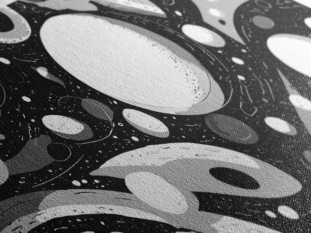 Black White And Gray Cosmic Bubbles Wall Art, Modern Abstract Art Print, Retro Sci Fi Space Decor For Office Or Game Room