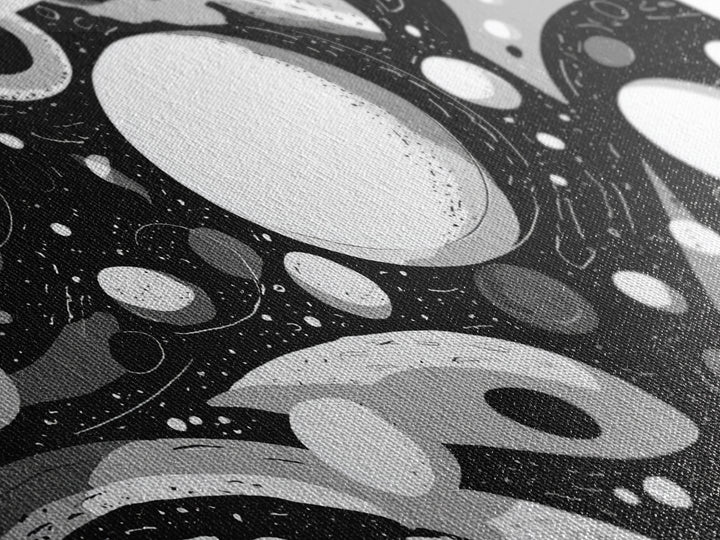 Black White And Gray Cosmic Bubbles Wall Art, Modern Abstract Art Print, Retro Sci Fi Space Decor For Office Or Game Room
