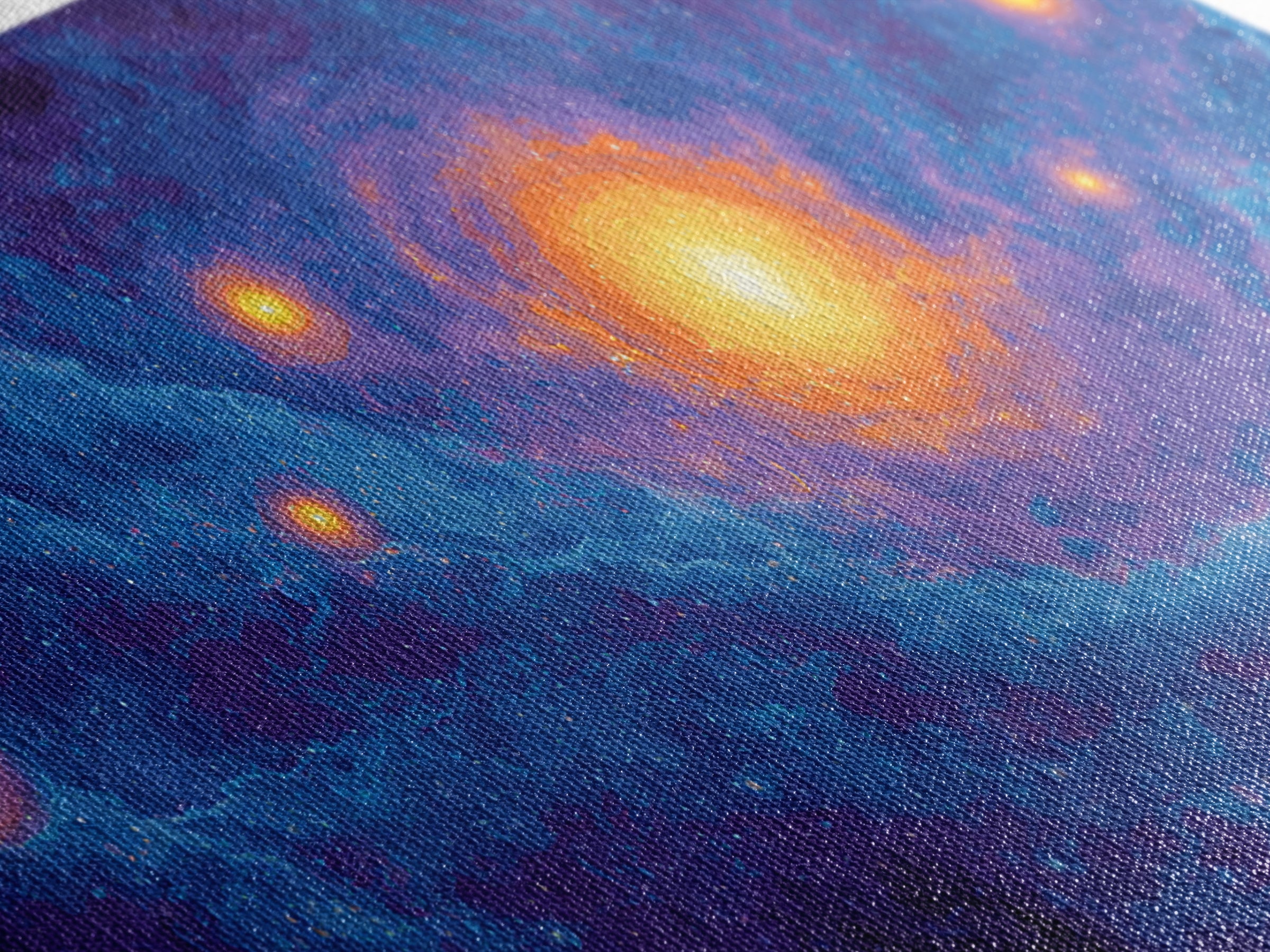 Glowing Blue Galaxy Nebula With Orange Stars Wall Art, Modern Abstract Art Print, Cosmic Retro Poster, Living Room Decor