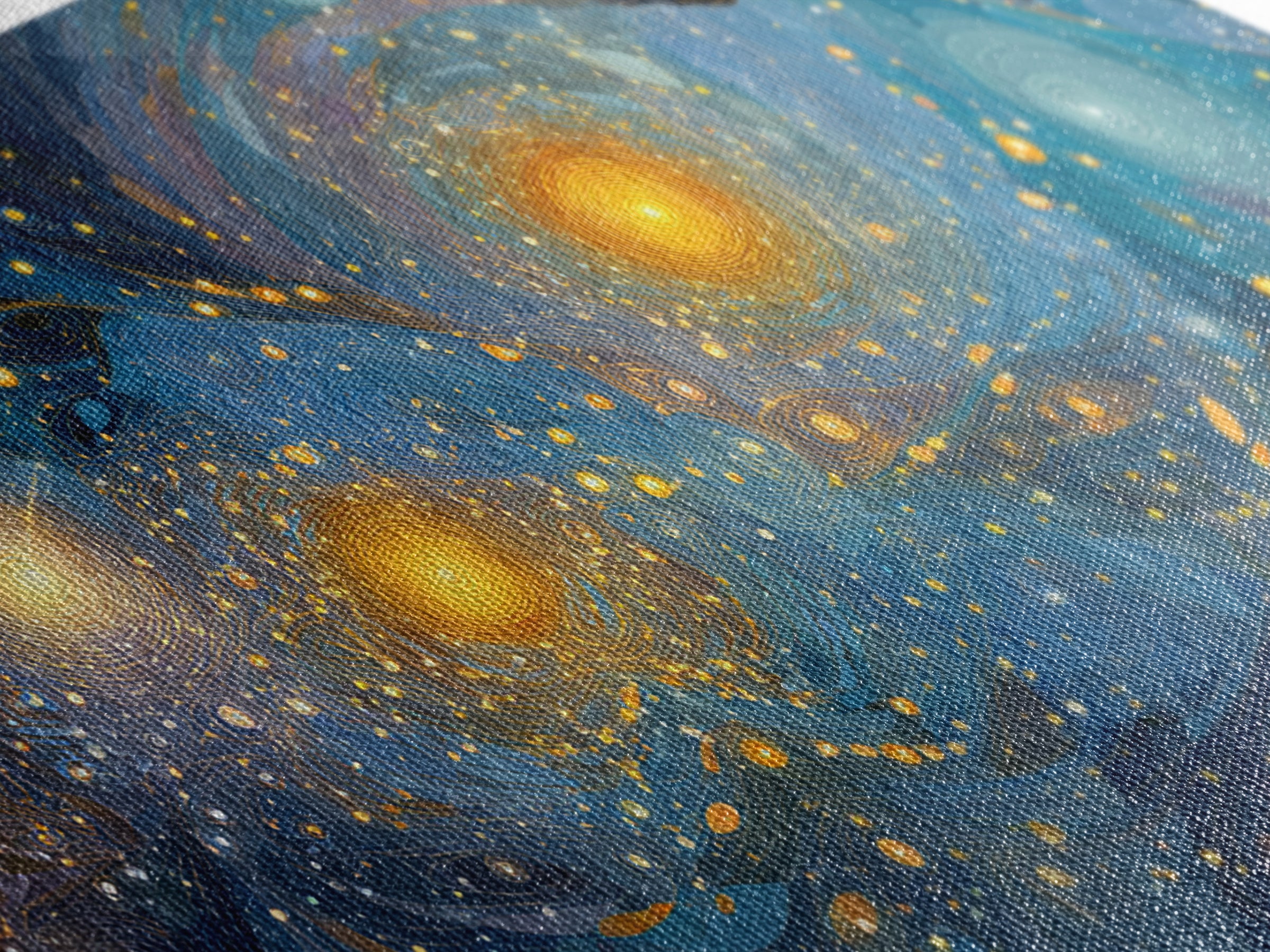 Swirling Starry Blue And Gold Galaxy Framed Canvas Print, Modern Wall Art, Abstract Poster, Celestial Living Room Decor Prints