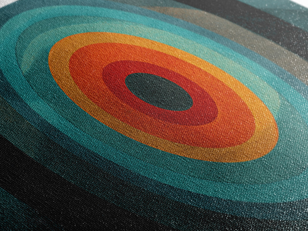 Teal Orange Geometric Bullseye Canvas Print, Midcentury Modern Wall Art, Abstract Circle Poster, Masculine Office Decor Print