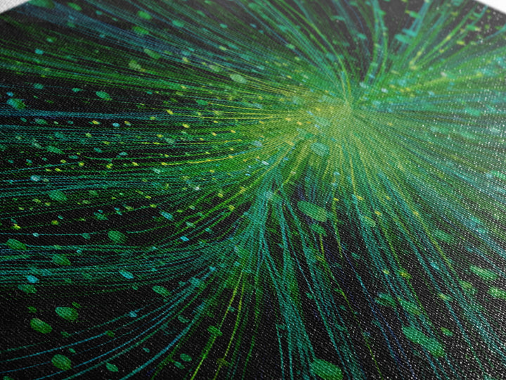 Green Particle Burst Canvas Print, Abstract Energy Lines Wall Art, Modern Digital Artwork, Sci Fi Poster For Home Office Decor